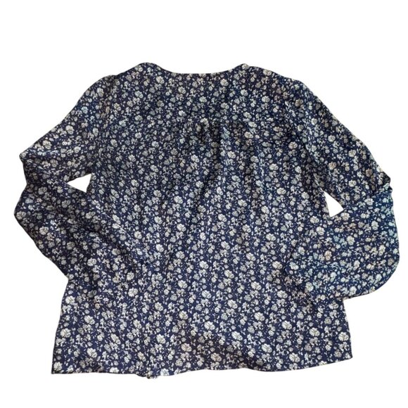 Lucky Brand Womens Floral Buttom Front Blouse W/ Balloon Sleeves-Blue-Size Small - Picture 6 of 6
